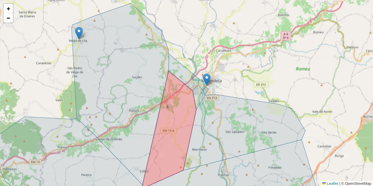 Mapa detalhado do código postal 5370-552 com limites, códigos postais vizinhos e agências dos correios