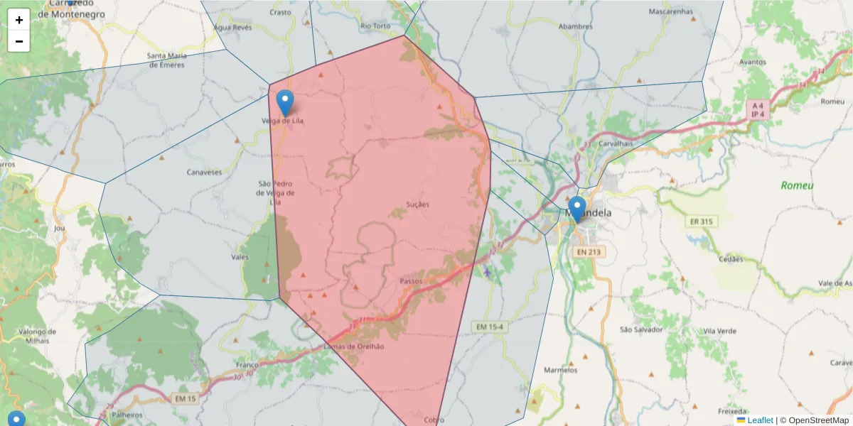 Mapa detalhado do código postal 5370-644 com limites, códigos postais vizinhos e agências dos correios