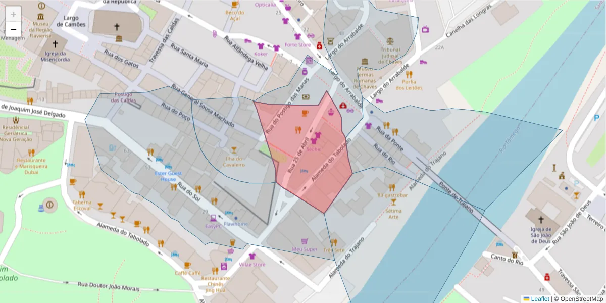 Mapa detalhado do código postal 5400-015 com limites, códigos postais vizinhos e agências dos correios