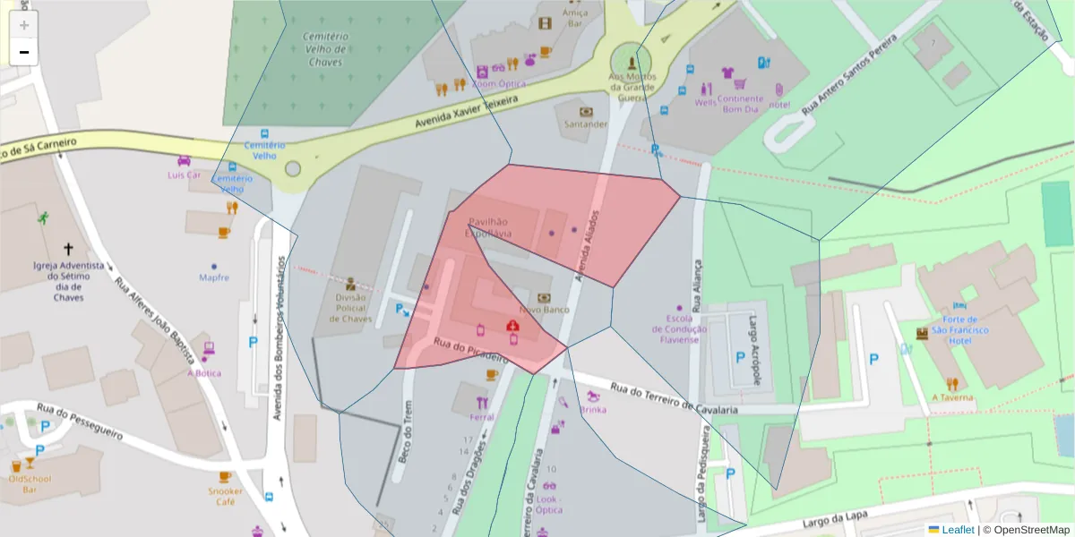 Mapa detalhado do código postal 5400-038 com limites, códigos postais vizinhos e agências dos correios