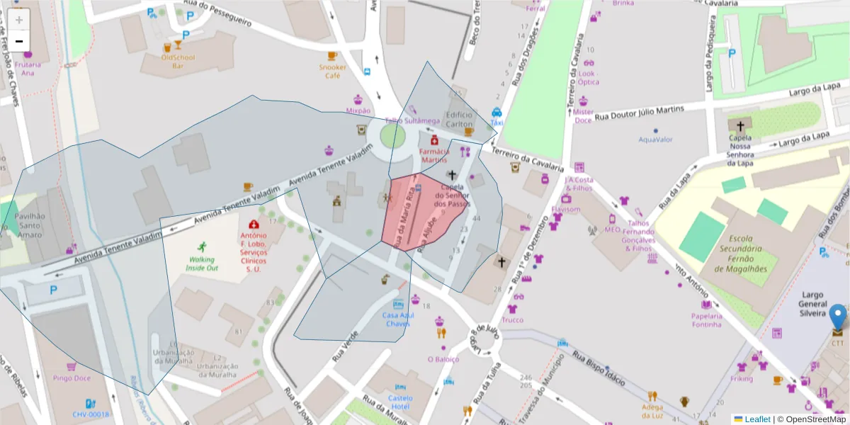 Mapa detalhado do código postal 5400-041 com limites, códigos postais vizinhos e agências dos correios