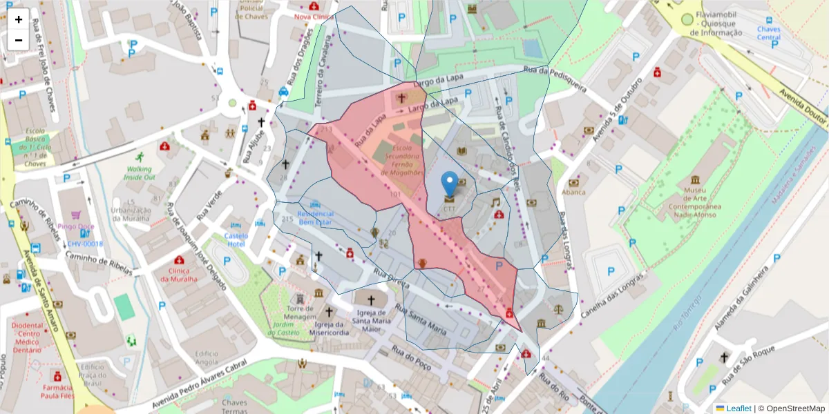 Mapa detalhado do código postal 5400-069 com limites, códigos postais vizinhos e agências dos correios