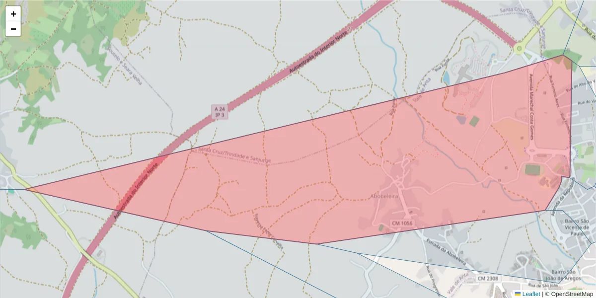 Mapa detalhado do código postal 5400-078 com limites, códigos postais vizinhos e agências dos correios