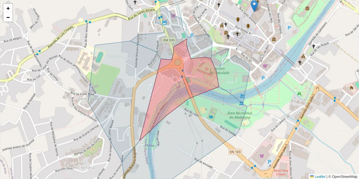 Mapa detalhado do código postal 5400-123 com limites, códigos postais vizinhos e agências dos correios