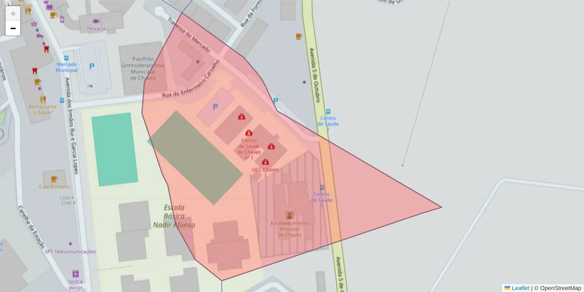 Mapa detalhado do código postal 5400-159 com limites, códigos postais vizinhos e agências dos correios