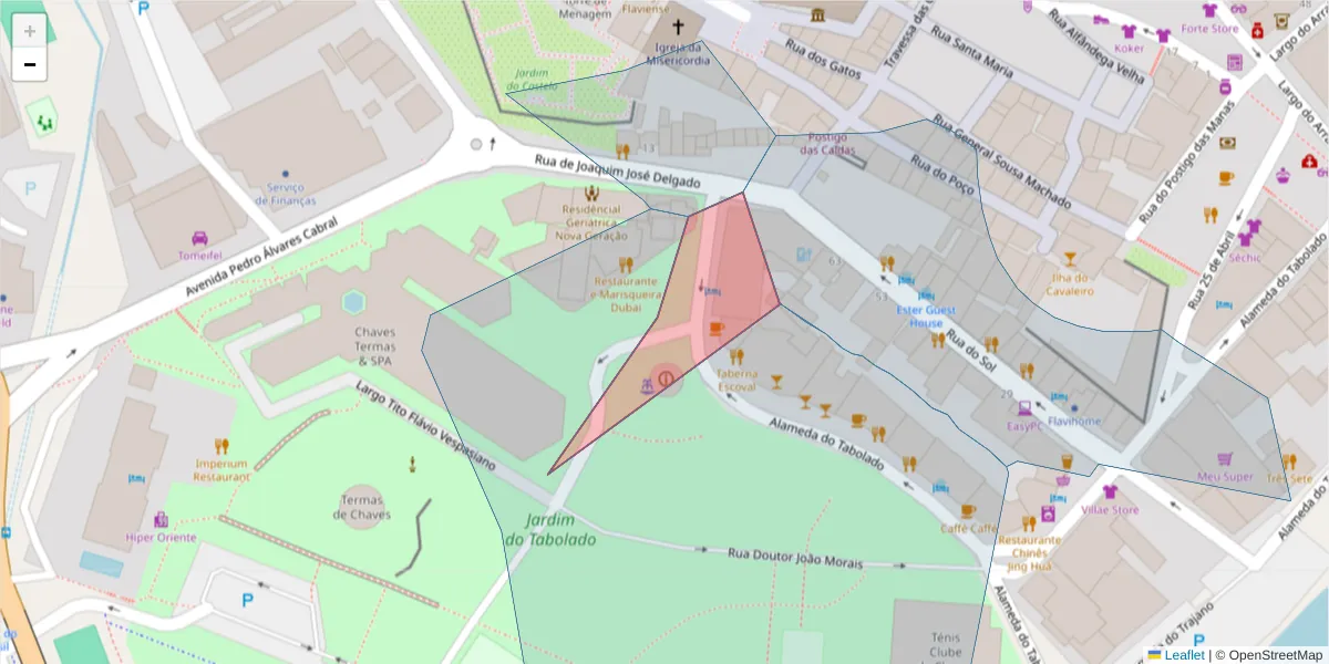 Mapa detalhado do código postal 5400-239 com limites, códigos postais vizinhos e agências dos correios