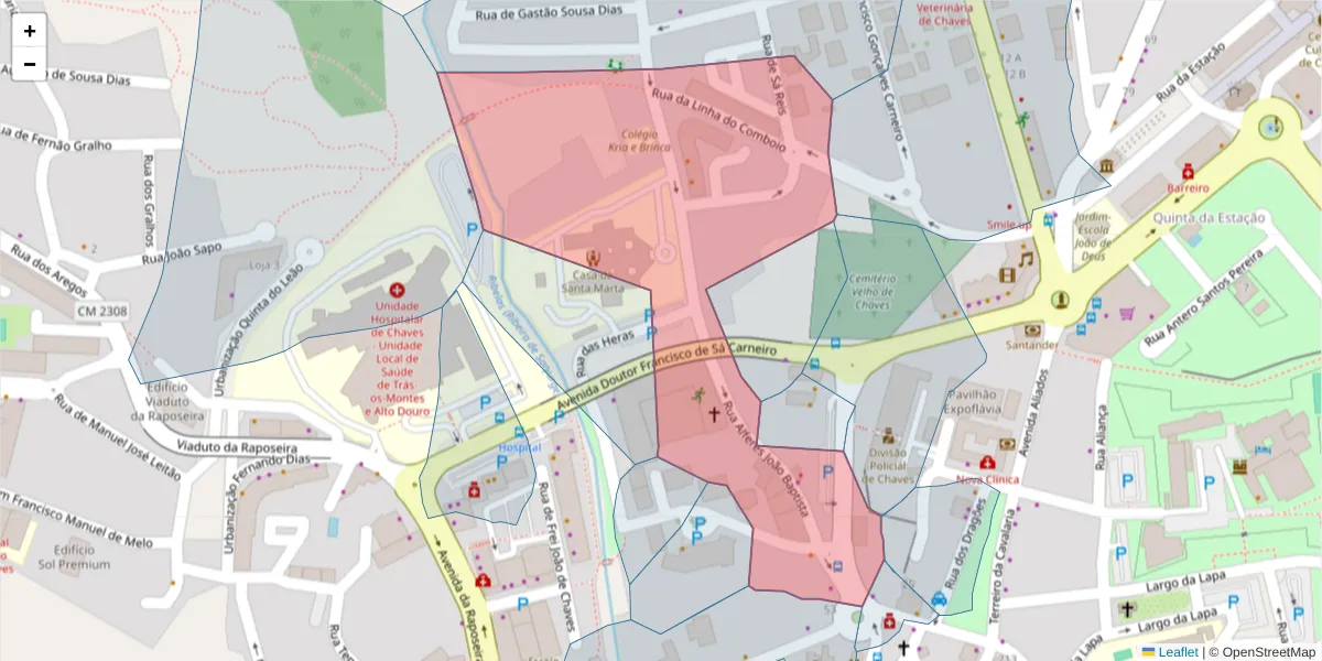 Mapa detalhado do código postal 5400-317 com limites, códigos postais vizinhos e agências dos correios