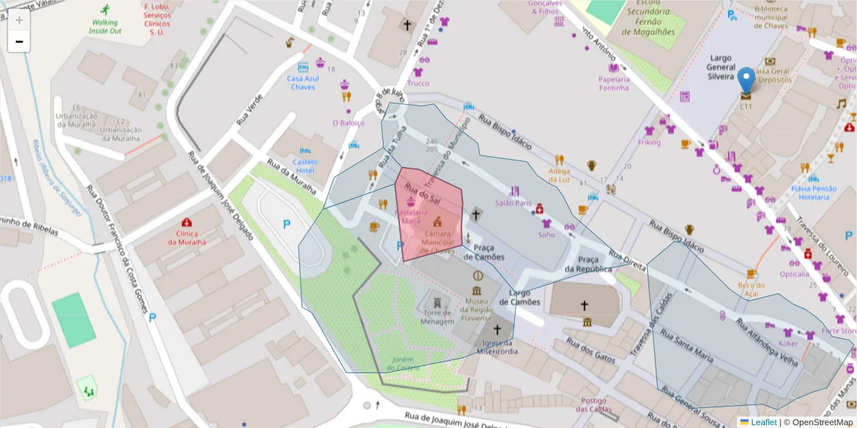 Mapa detalhado do código postal 5400-411 com limites, códigos postais vizinhos e agências dos correios