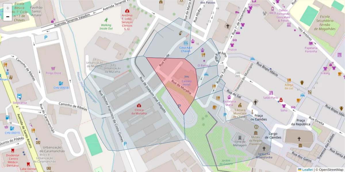 Mapa detalhado do código postal 5400-414 com limites, códigos postais vizinhos e agências dos correios
