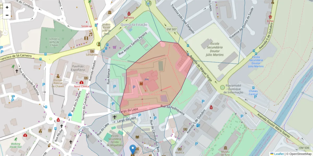 Mapa detalhado do código postal 5400-435 com limites, códigos postais vizinhos e agências dos correios