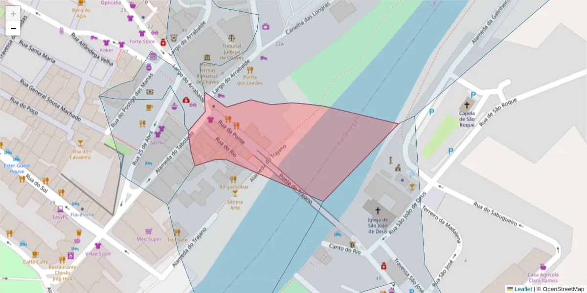 Mapa detalhado do código postal 5400-455 com limites, códigos postais vizinhos e agências dos correios