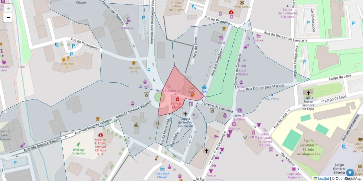 Mapa detalhado do código postal 5400-458 com limites, códigos postais vizinhos e agências dos correios