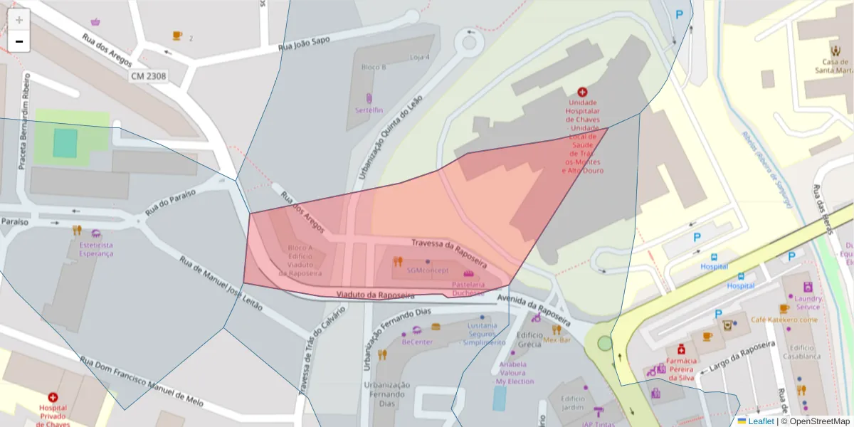 Mapa detalhado do código postal 5400-483 com limites, códigos postais vizinhos e agências dos correios