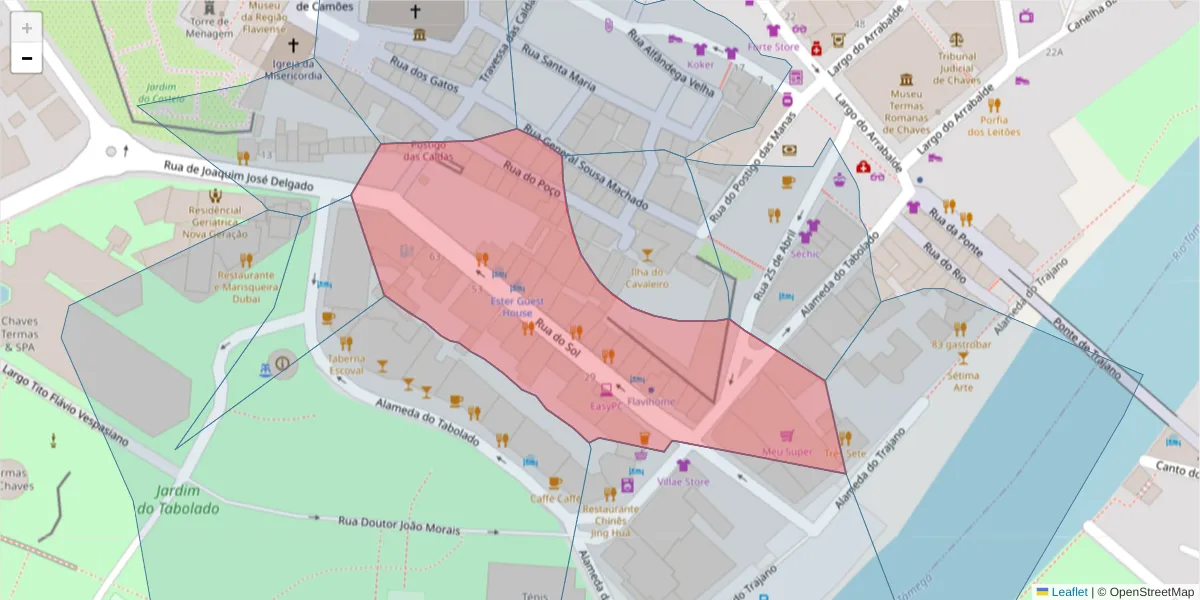Mapa detalhado do código postal 5400-517 com limites, códigos postais vizinhos e agências dos correios
