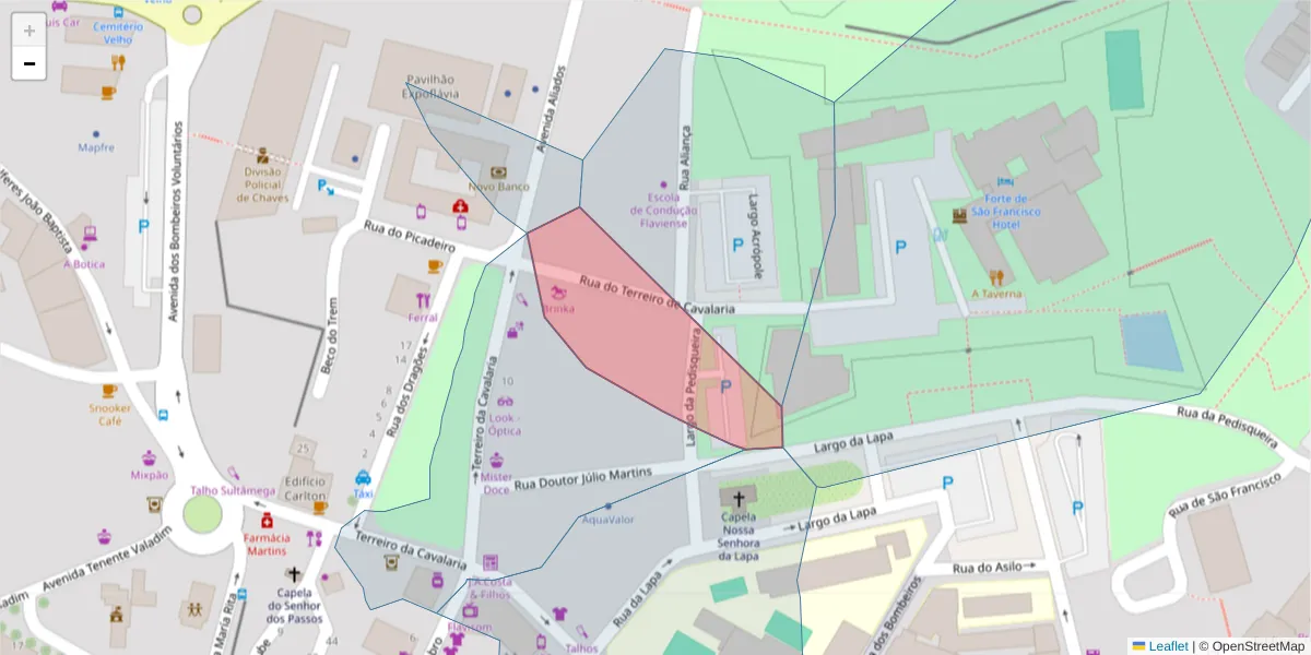 Mapa detalhado do código postal 5400-531 com limites, códigos postais vizinhos e agências dos correios