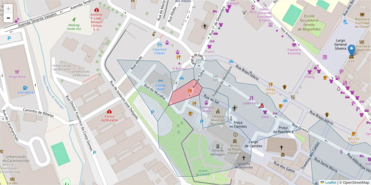 Mapa detalhado do código postal 5400-557 com limites, códigos postais vizinhos e agências dos correios