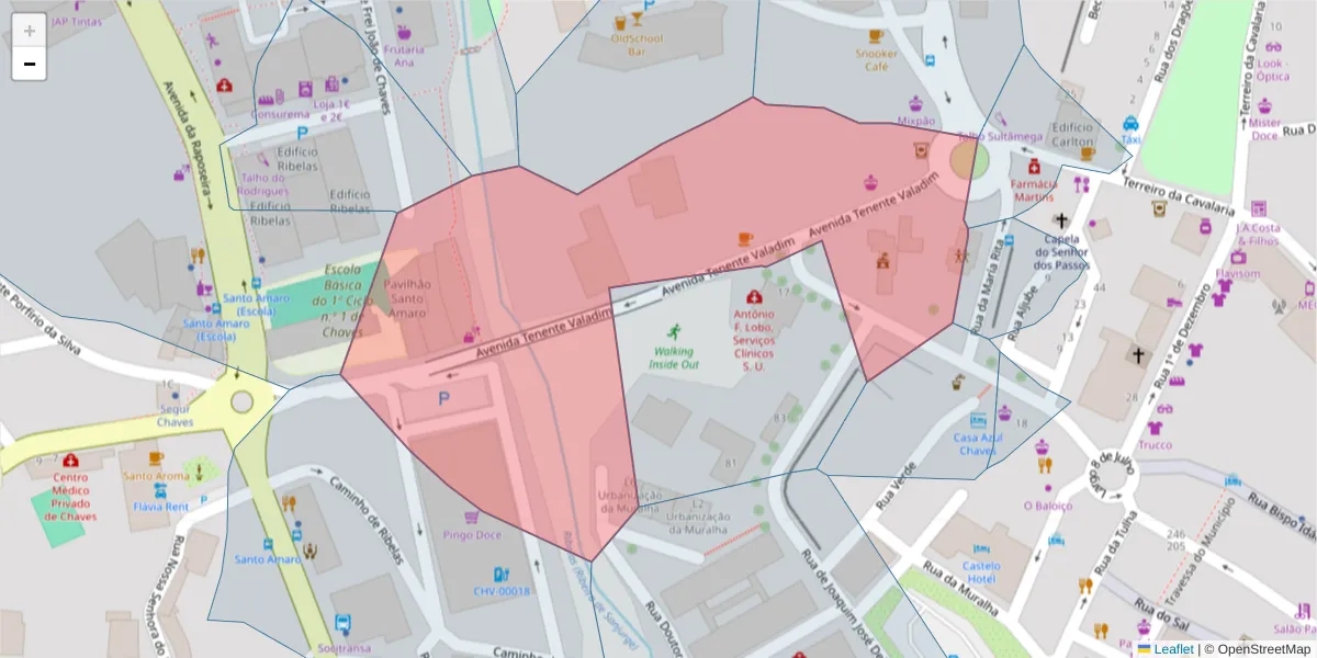 Mapa detalhado do código postal 5400-558 com limites, códigos postais vizinhos e agências dos correios