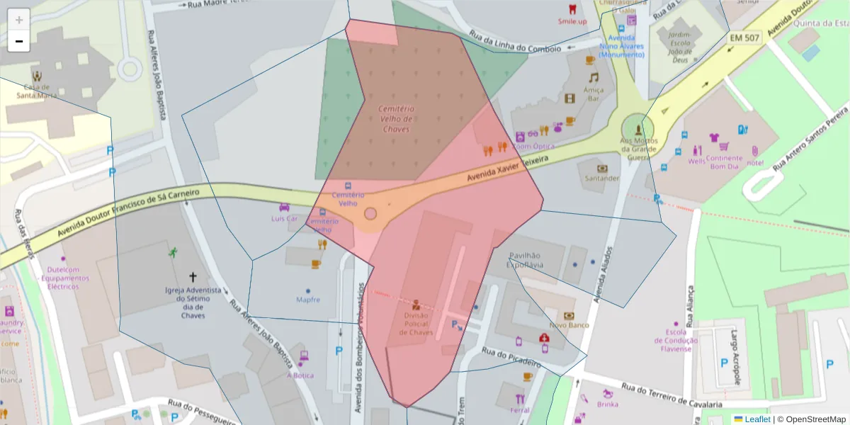 Mapa detalhado do código postal 5400-569 com limites, códigos postais vizinhos e agências dos correios