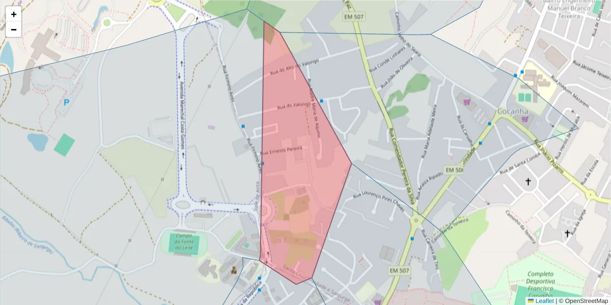 Mapa detalhado do código postal 5400-660 com limites, códigos postais vizinhos e agências dos correios