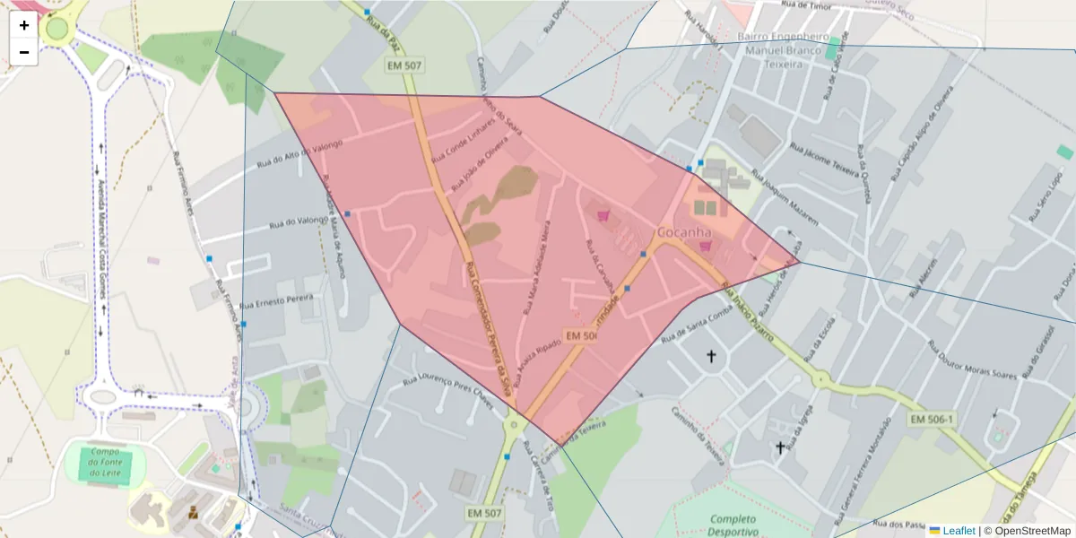 Mapa detalhado do código postal 5400-676 com limites, códigos postais vizinhos e agências dos correios