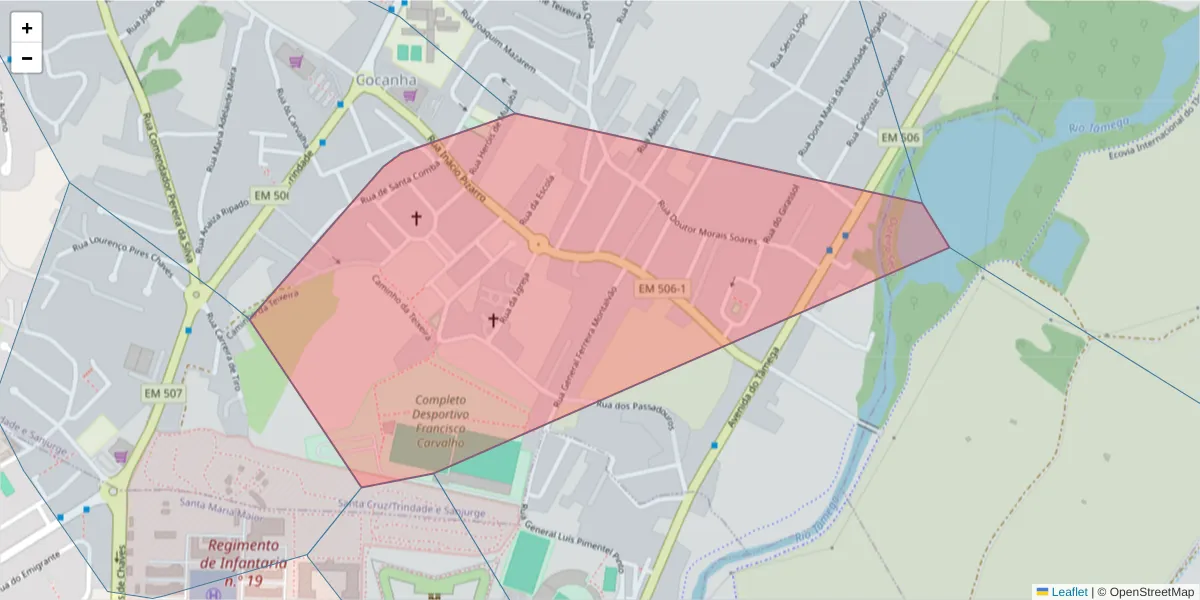 Mapa detalhado do código postal 5400-712 com limites, códigos postais vizinhos e agências dos correios