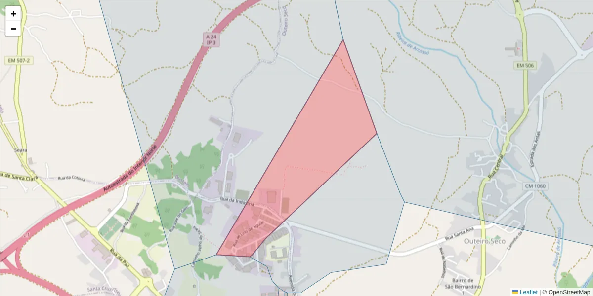 Mapa detalhado do código postal 5400-834 com limites, códigos postais vizinhos e agências dos correios