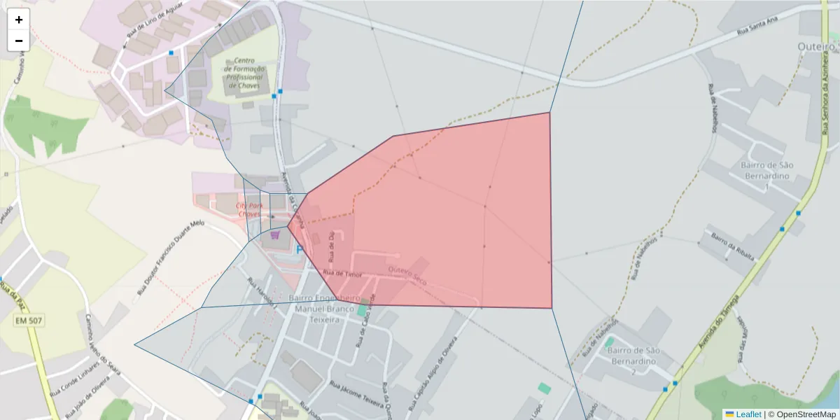 Mapa detalhado do código postal 5400-838 com limites, códigos postais vizinhos e agências dos correios
