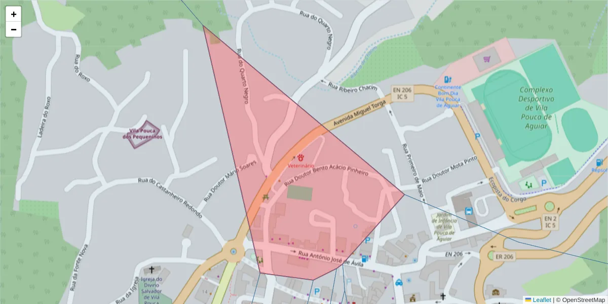 Mapa detalhado do código postal 5450-000 com limites, códigos postais vizinhos e agências dos correios