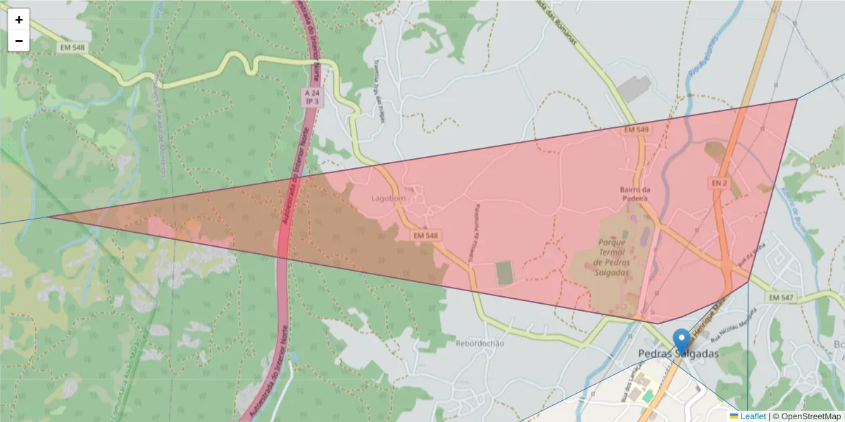 Mapa detalhado do código postal 5450-153 com limites, códigos postais vizinhos e agências dos correios