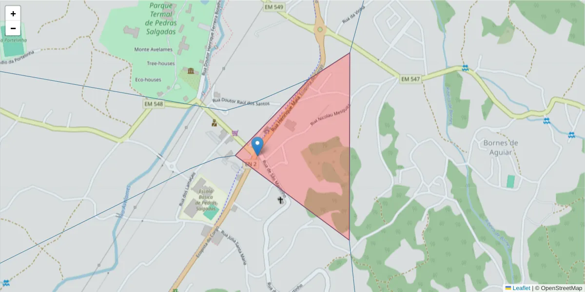 Mapa detalhado do código postal 5450-156 com limites, códigos postais vizinhos e agências dos correios