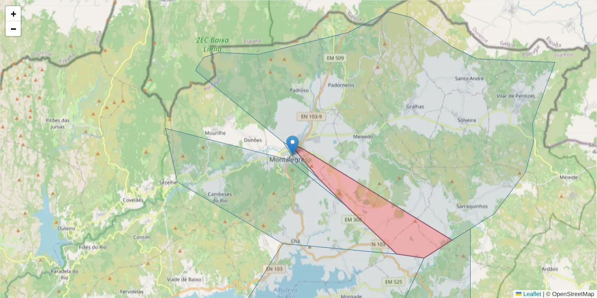 Mapa detalhado do código postal 5470-229 com limites, códigos postais vizinhos e agências dos correios