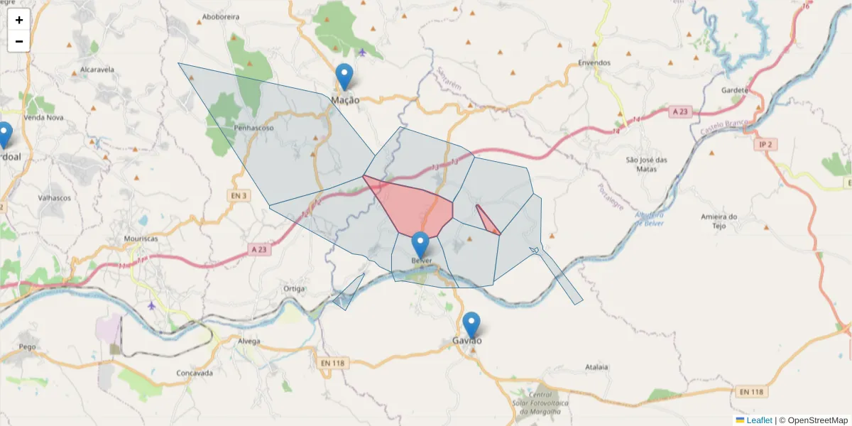 Mapa detalhado do código postal 6040-023 com limites, códigos postais vizinhos e agências dos correios