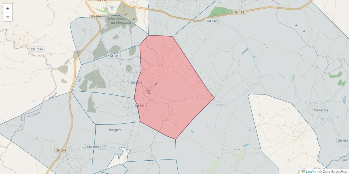 Mapa detalhado do código postal 6040-042 com limites, códigos postais vizinhos e agências dos correios