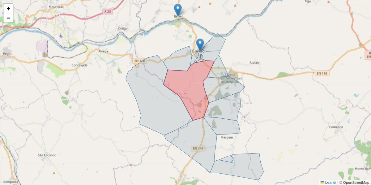 Mapa detalhado do código postal 6040-051 com limites, códigos postais vizinhos e agências dos correios