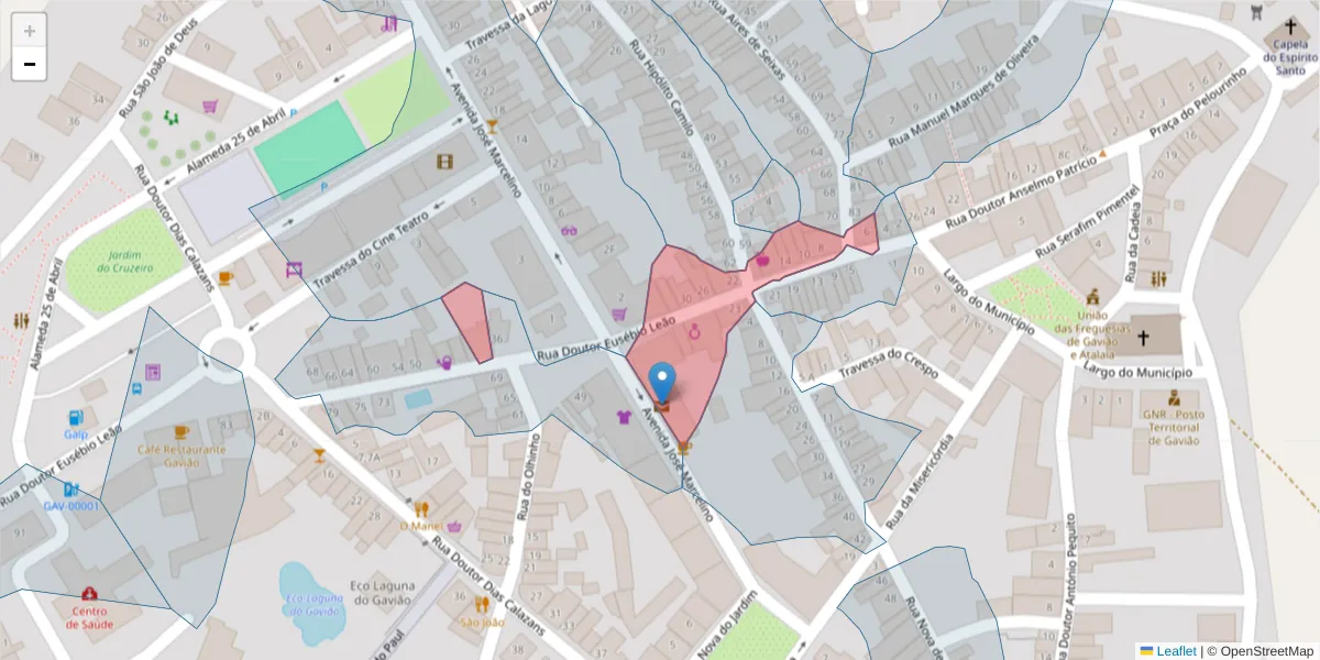 Mapa detalhado do código postal 6040-119 com limites, códigos postais vizinhos e agências dos correios