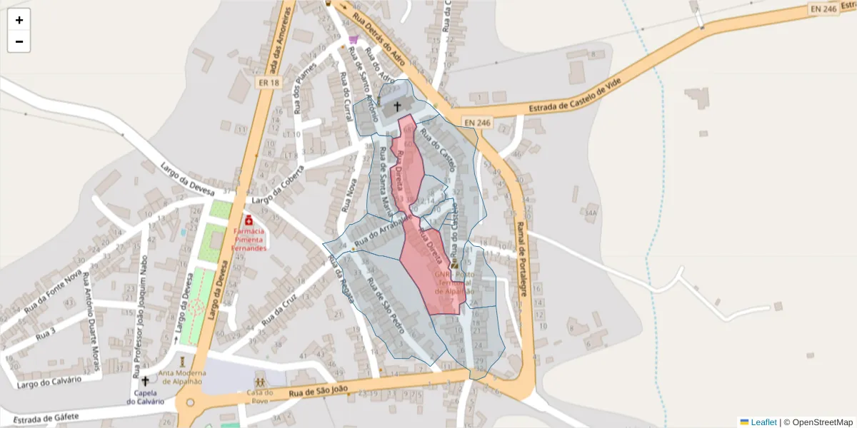 Mapa detalhado do código postal 6050-011 com limites, códigos postais vizinhos e agências dos correios
