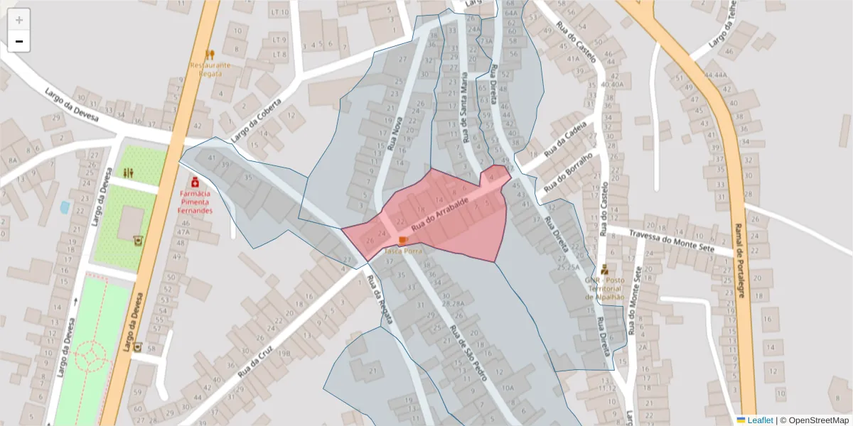 Mapa detalhado do código postal 6050-013 com limites, códigos postais vizinhos e agências dos correios