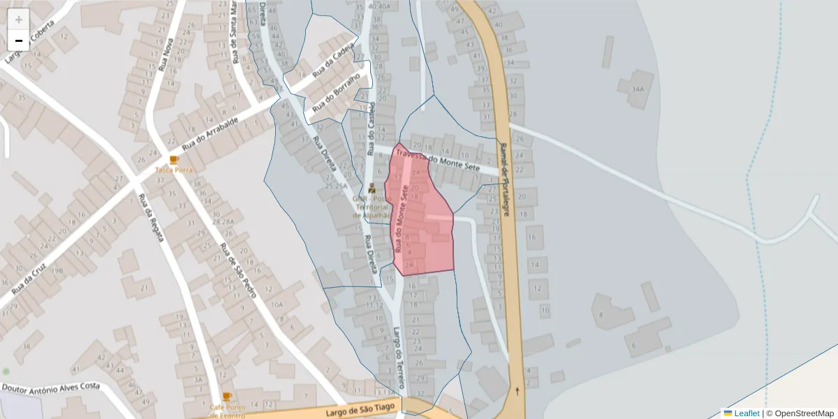 Mapa detalhado do código postal 6050-021 com limites, códigos postais vizinhos e agências dos correios
