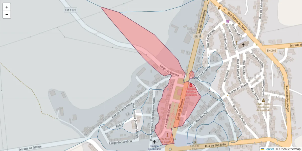 Mapa detalhado do código postal 6050-030 com limites, códigos postais vizinhos e agências dos correios