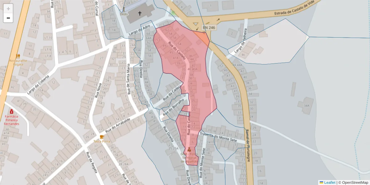 Mapa detalhado do código postal 6050-031 com limites, códigos postais vizinhos e agências dos correios