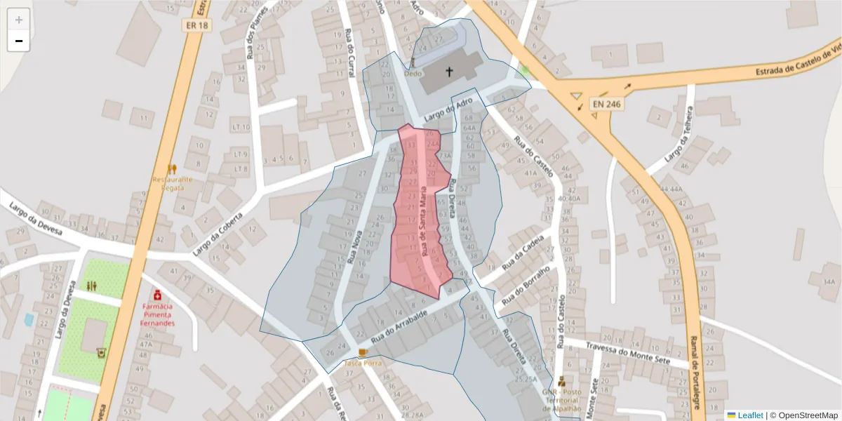 Mapa detalhado do código postal 6050-034 com limites, códigos postais vizinhos e agências dos correios