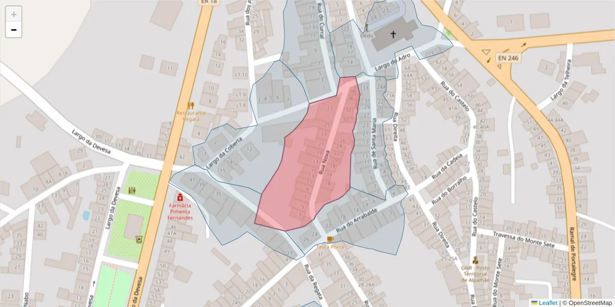 Mapa detalhado do código postal 6050-035 com limites, códigos postais vizinhos e agências dos correios