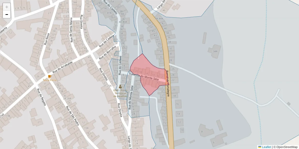 Mapa detalhado do código postal 6050-042 com limites, códigos postais vizinhos e agências dos correios