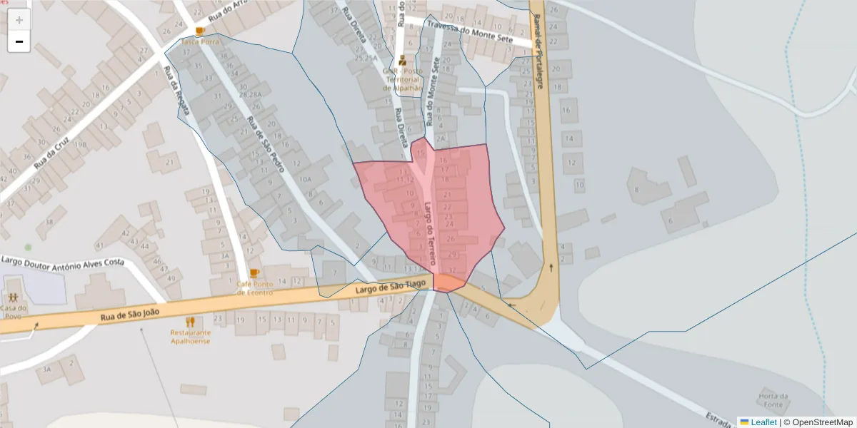 Mapa detalhado do código postal 6050-043 com limites, códigos postais vizinhos e agências dos correios