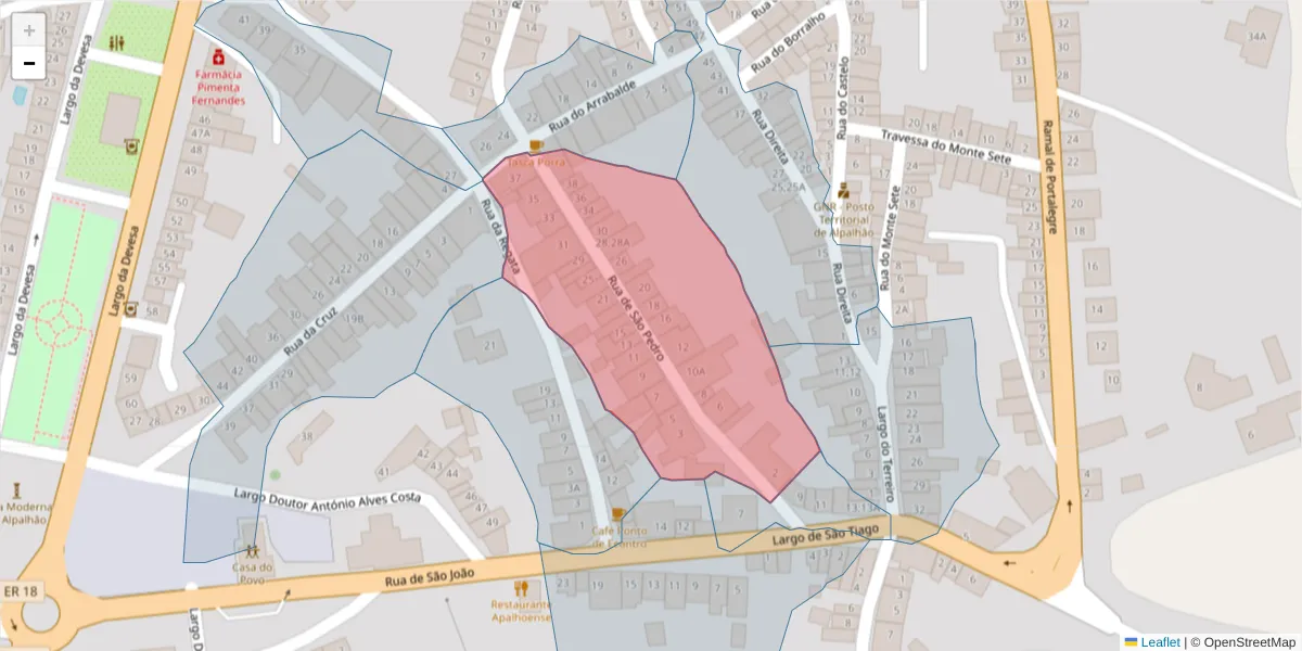 Mapa detalhado do código postal 6050-046 com limites, códigos postais vizinhos e agências dos correios