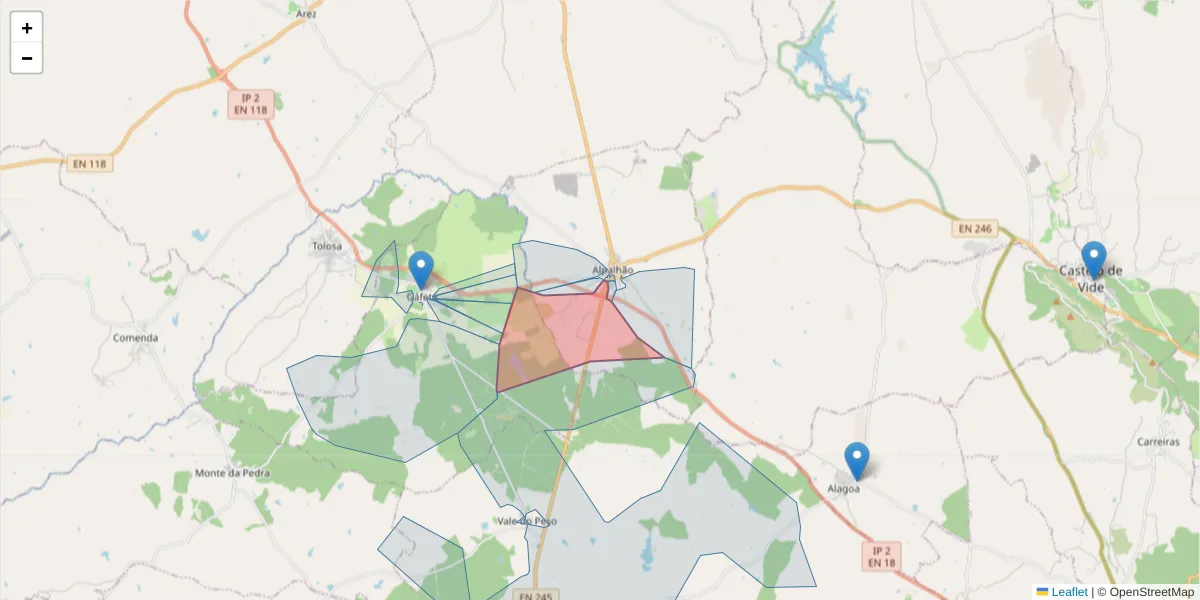 Mapa detalhado do código postal 6050-048 com limites, códigos postais vizinhos e agências dos correios