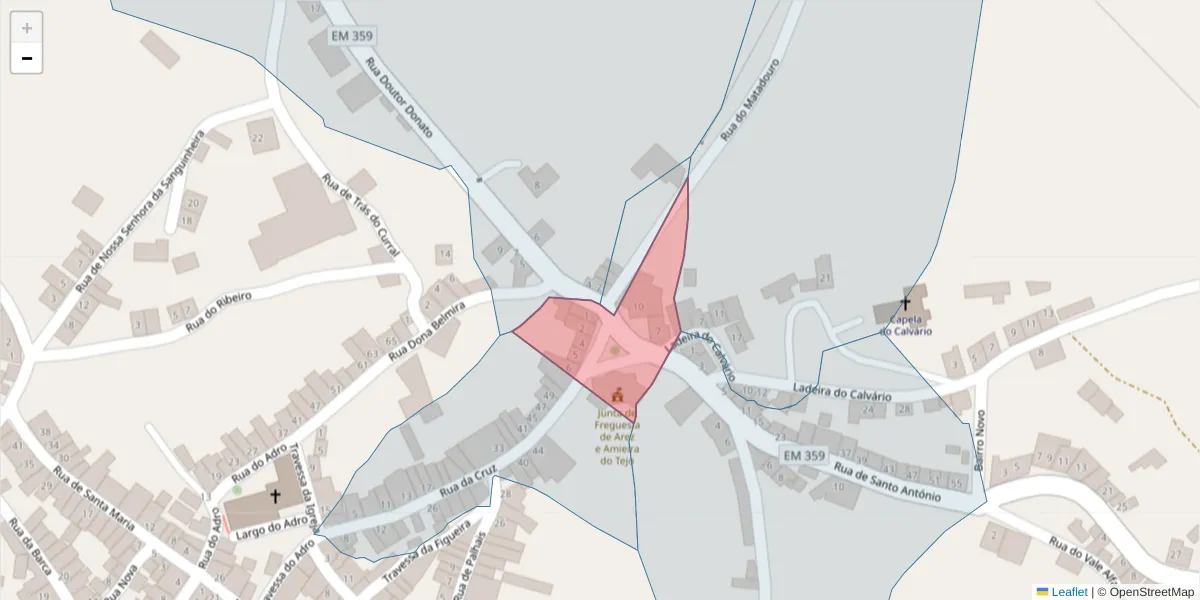 Mapa detalhado do código postal 6050-103 com limites, códigos postais vizinhos e agências dos correios