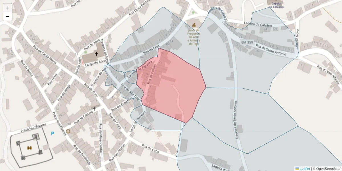 Mapa detalhado do código postal 6050-104 com limites, códigos postais vizinhos e agências dos correios