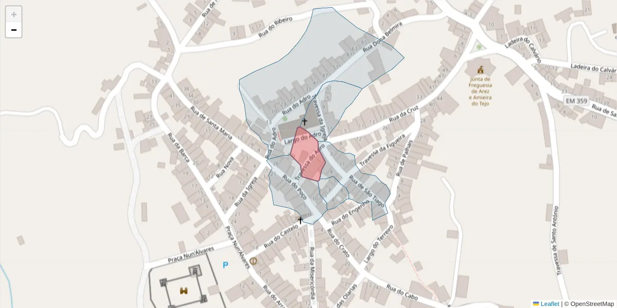 Mapa detalhado do código postal 6050-105 com limites, códigos postais vizinhos e agências dos correios