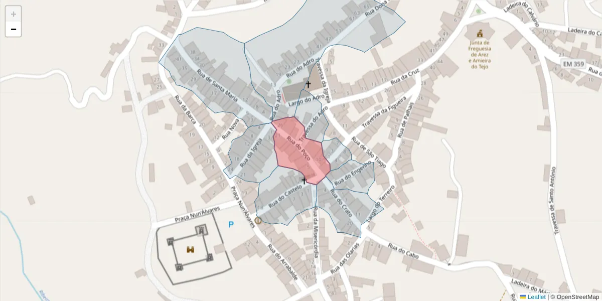 Mapa detalhado do código postal 6050-106 com limites, códigos postais vizinhos e agências dos correios
